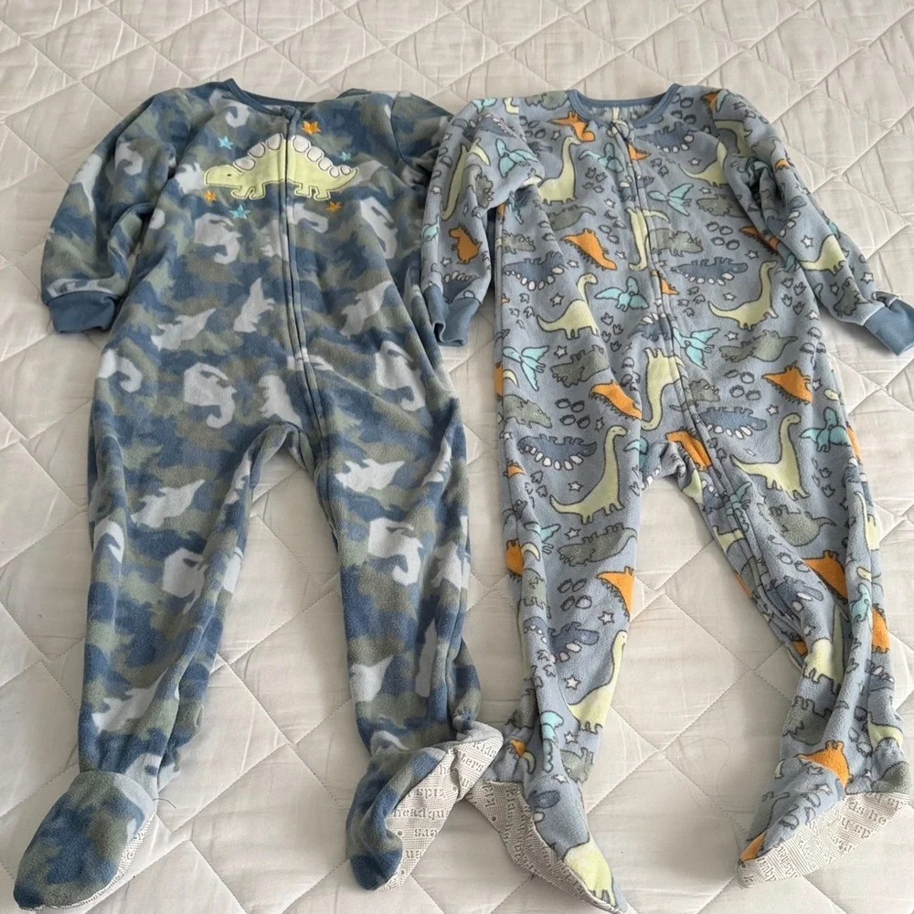 Kids Headquarters Dinosaur Print Footies - Blue and Gray